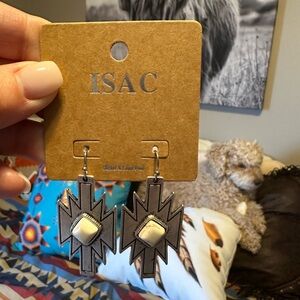ISAC Silver and Cream Geometric Earrings